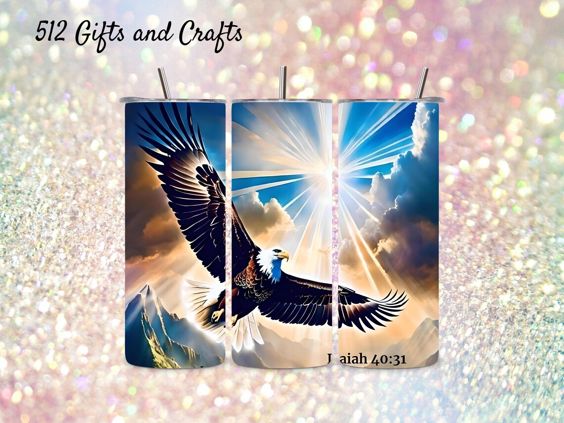 Isaiah 40:31 eagle tumbler wrap in blue and gold, 20oz